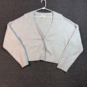 Open Edit Cropped Button up Cardigan Sweater Women's L Heather Gray V-Neck Knit